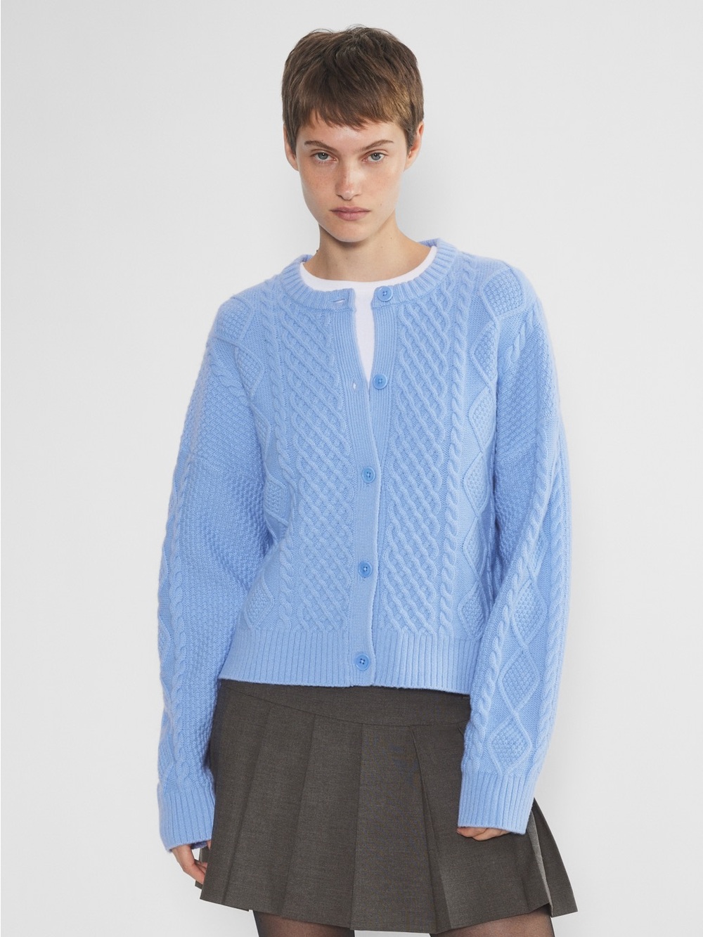 Aritzia Sunday Best Dionne Sweater Size XS Cottagecore Blue Cardigan Thick 3D